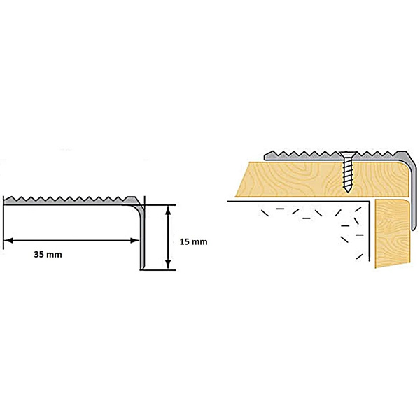 Anti Slip Anodised Aluminium Stair Nosing Edge Trim - 0.9m Long