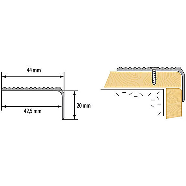 Anti Slip Aluminium Anodised Stair Nosing Edge Trim - 1m Long