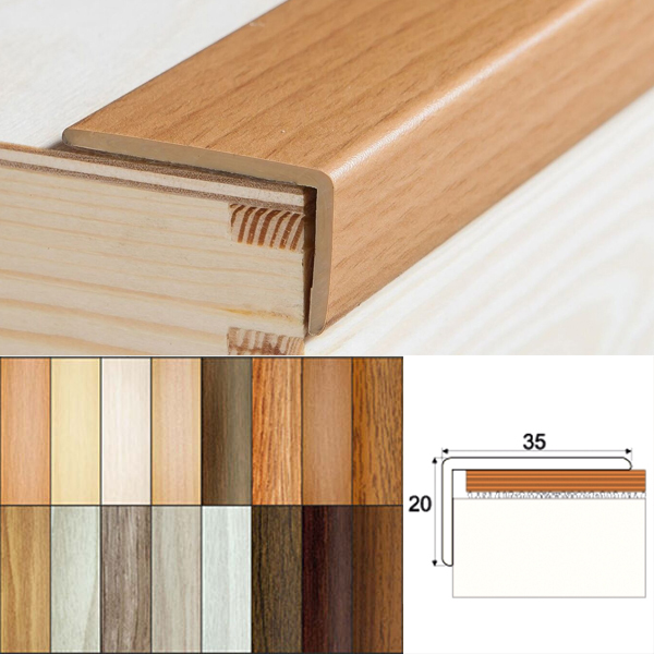 1m Long UPVC  Wood Effect Stair Edge Nosing Trim PVC Self-Adhesive