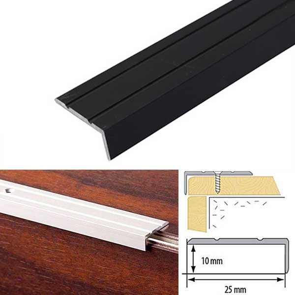 25mm x 10mm Aluminium Non Slip Stair Nosing Rubust Trim Drilled for Stairs Protection