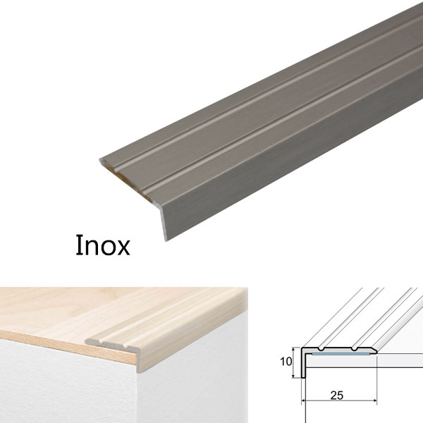 25mm x 10mm Aluminium Non Slip Stair Nosing Rubust Trim Drilled for Stairs Protection