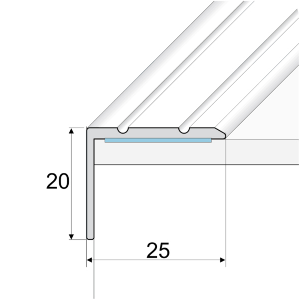 25mm x 20mm Aluminium Stair Nosing For Stairs Edge Protection Self Adhesive