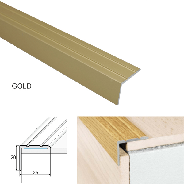 25mm x 20mm Aluminium Stair Nosing For Stairs Edge Protection Self Adhesive