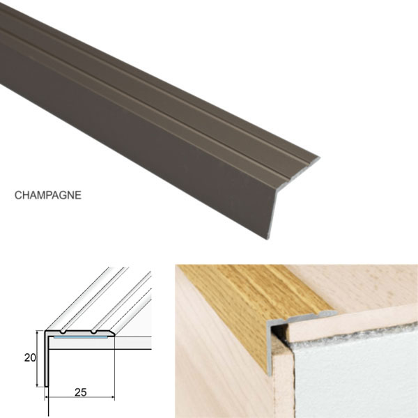 25mm x 20mm Aluminium Stair Nosing For Stairs Edge Protection Self Adhesive