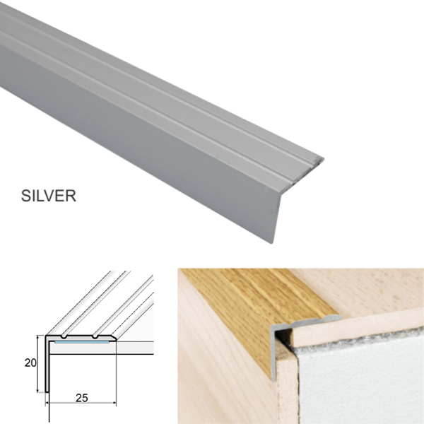 25mm x 20mm Aluminium Stair Nosing For Stairs Edge Protection Self Adhesive