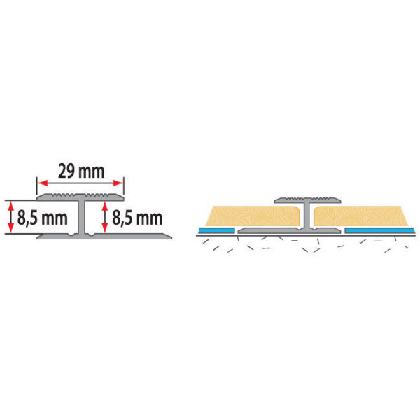 29mm Wide Aluminium Wood Effect Door Floor Bar Trim Threshold Laminate Connector 