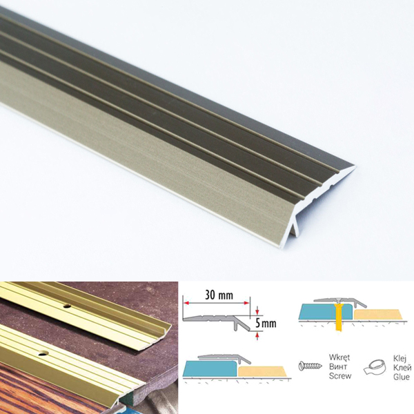 30mm Anodised Aluminium Door Floor Bar Edge Trim Threshold Ramp