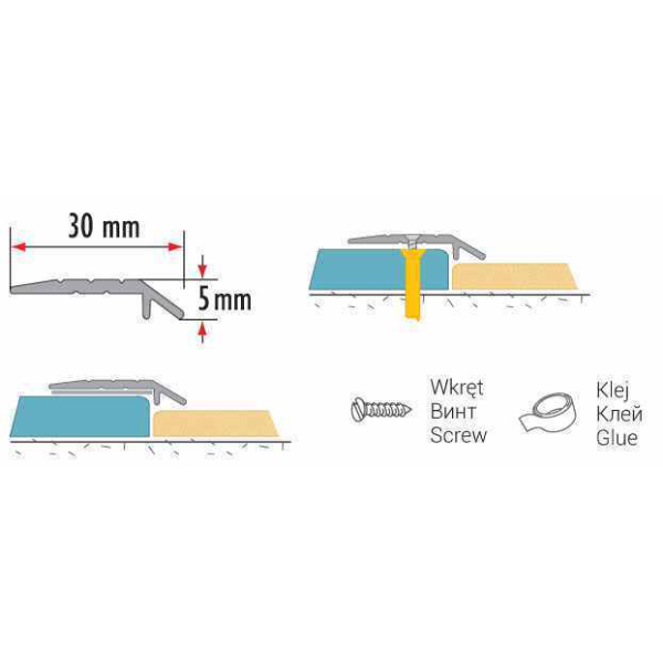 30mm Anodised Aluminium Door Floor Bar Edge Trim Threshold Ramp