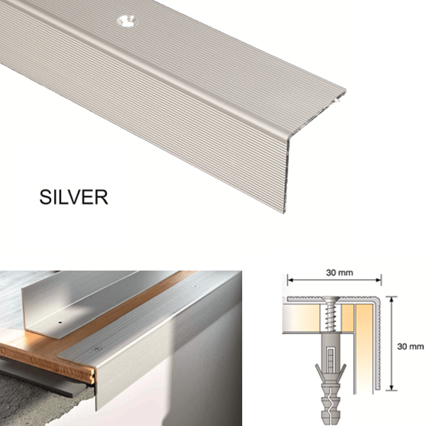 Anodised Aluminium Anti Slip Ribbed Treads Stair Nosing Edge Trim