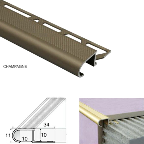 34mm x 11mm Stair Nosing Edge Trim Step Edging For 10mm Tiles