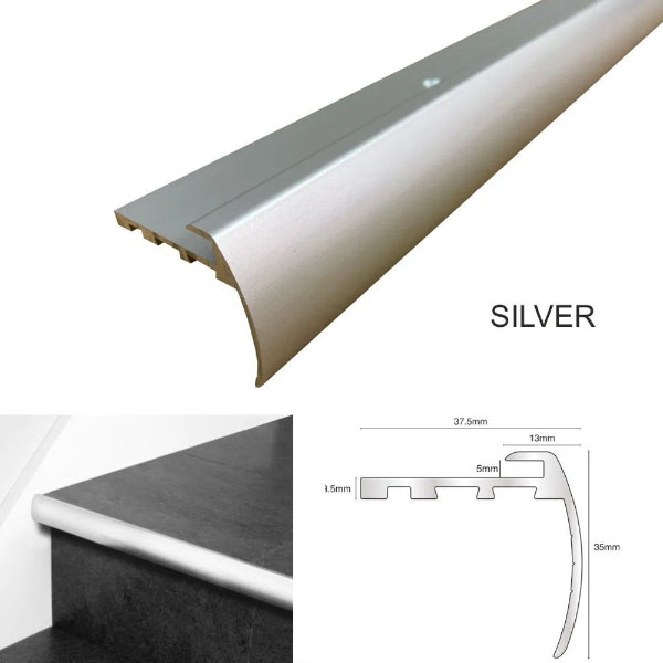 37.5mm x 35mm TVB Anodised Aluminium Bull Nose LVT Stair Nosing Edge Profile For 5mm Flooring