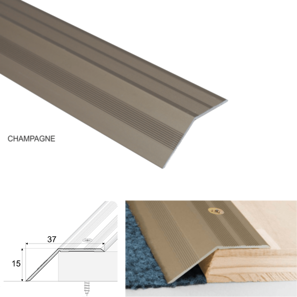 37mm Wide Non Slip Aluminium Door Floor Trim Carpet Thresholds Ramp