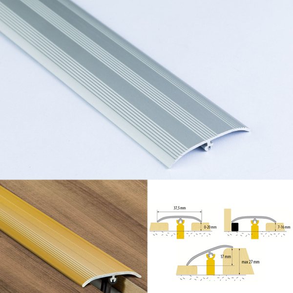 37mm Wide Push In Aluminium Door Bars Threshold Strip Transition Trim Laminate Tiles