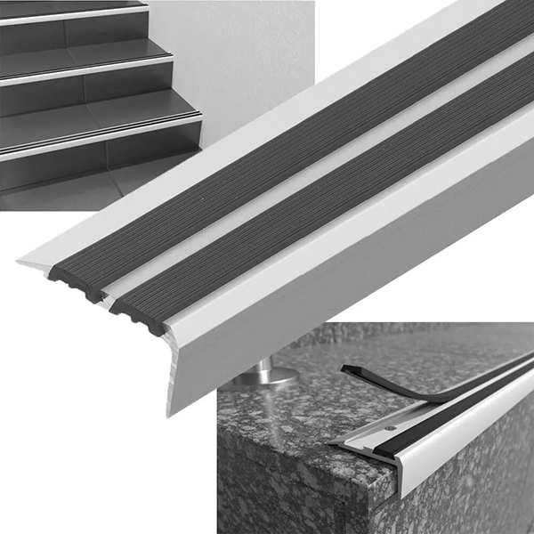 Aluminium Anti Slip Rubber Step Stair Nose Edging Strip for Wood Carpet - 0.9m Long