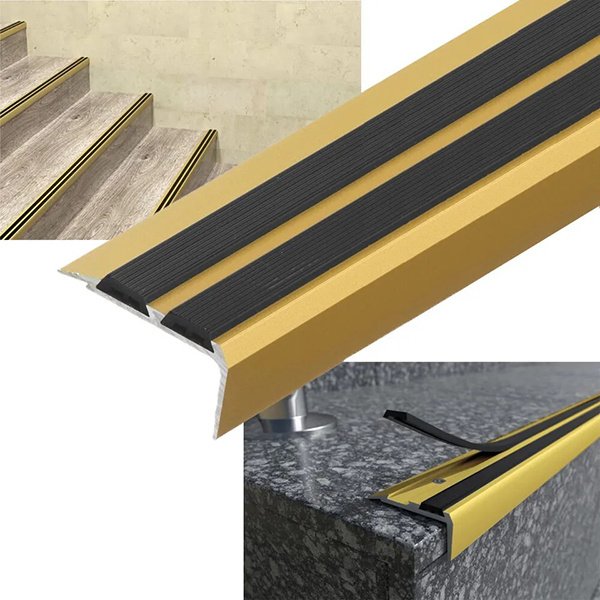 Aluminium Anti Slip Rubber Step Stair Nose Edging Strip for Wood Carpet - 0.9m Long