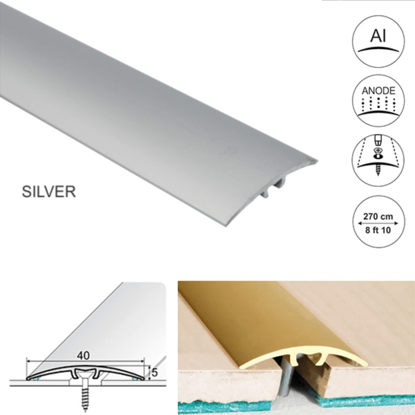 40mm Wide Aluminium Door Threshold for connecting wooden, laminate, carpet, vinyl or tiled floors