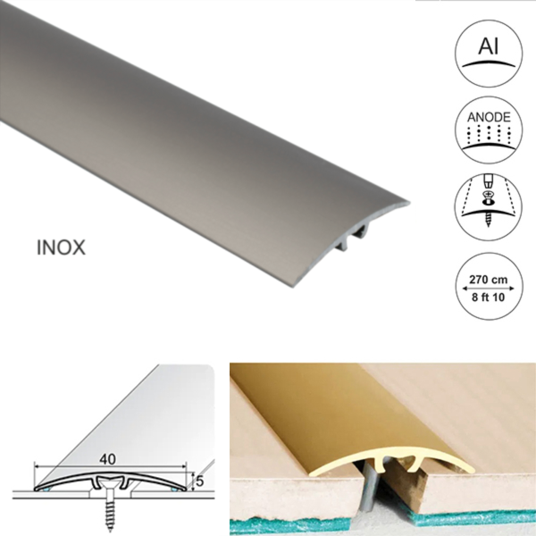 40mm Wide Aluminium Door Threshold for connecting wooden, laminate, carpet, vinyl or tiled floors