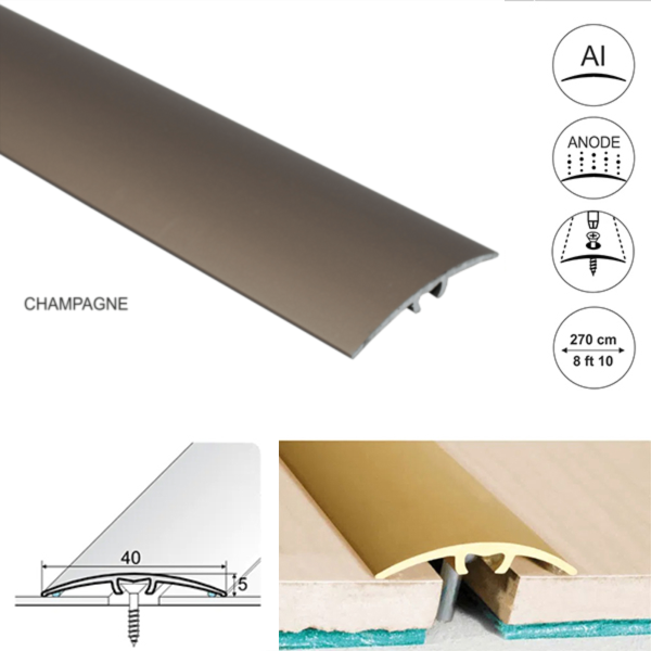 40mm Wide Aluminium Door Threshold for connecting wooden, laminate, carpet, vinyl or tiled floors