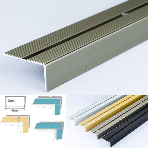 40mm x 20mm Aluminium Stair Nosing Edge Rubust Trim Drilled Carpet Guard