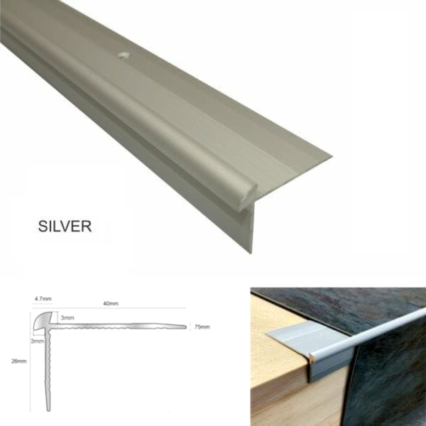 40mm x 26mm Anodised LVT Aluminium  Stair Nosing Edge Profile For 3mm Flooring