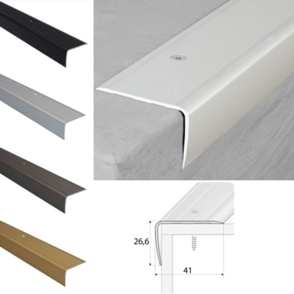 41mm x 26.6mm Non Slip Aluminium Ribbed Stair Nosing for Stair Treads Protection