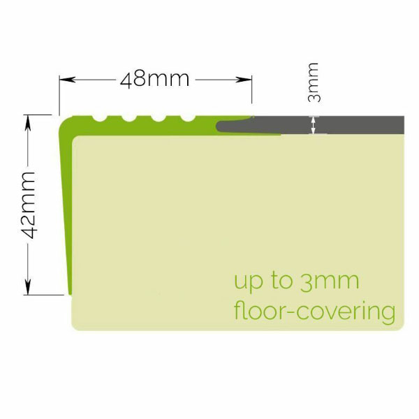 42mm x 48mm Non Slip PVC Bullnose Stair Nosing Rubber Angle Step Edge Trim