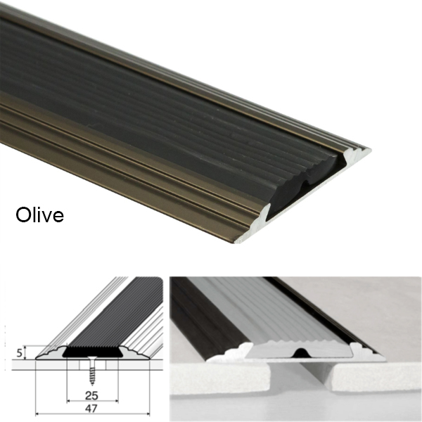 50mm Wide Aluminium Flat Non Slip Door Threshold Profile With Rubber Insert