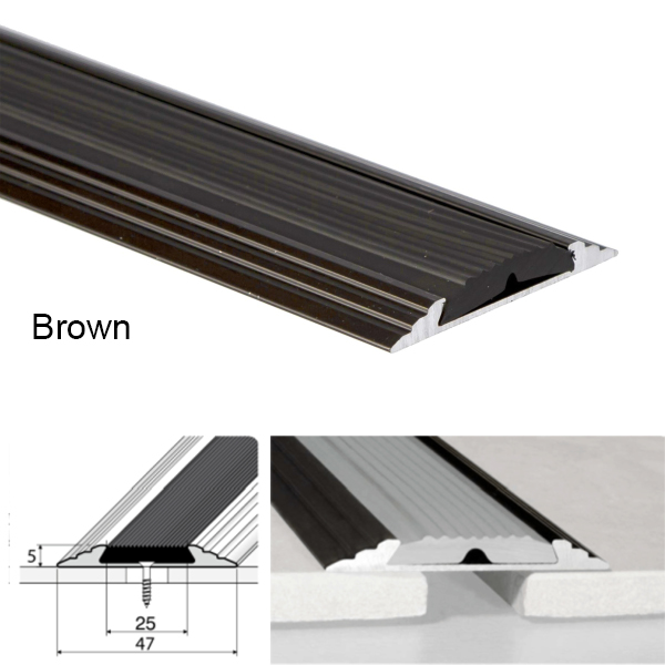 50mm Wide Aluminium Flat Non Slip Door Threshold Profile With Rubber Insert