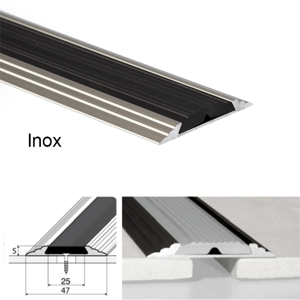 50mm Wide Aluminium Flat Non Slip Door Threshold Profile With Rubber Insert