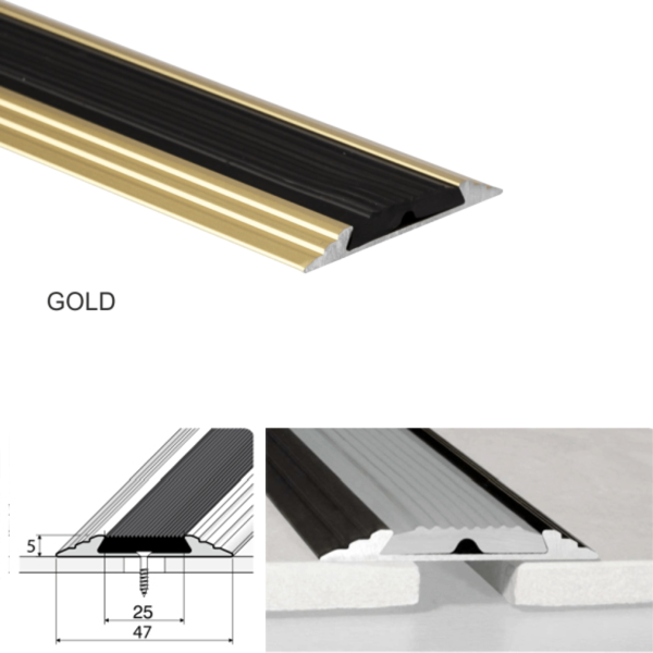 50mm Wide Aluminium Flat Non Slip Door Threshold Profile With Rubber Insert