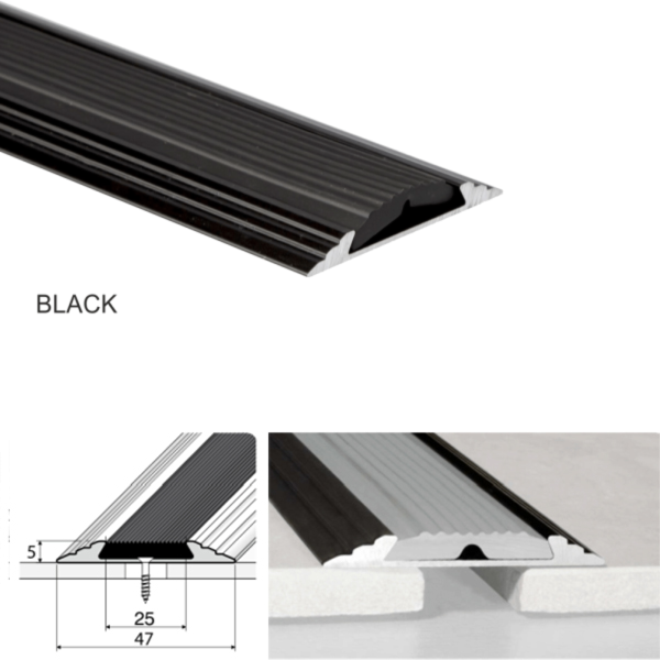 50mm Wide Aluminium Flat Non Slip Door Threshold Profile With Rubber Insert