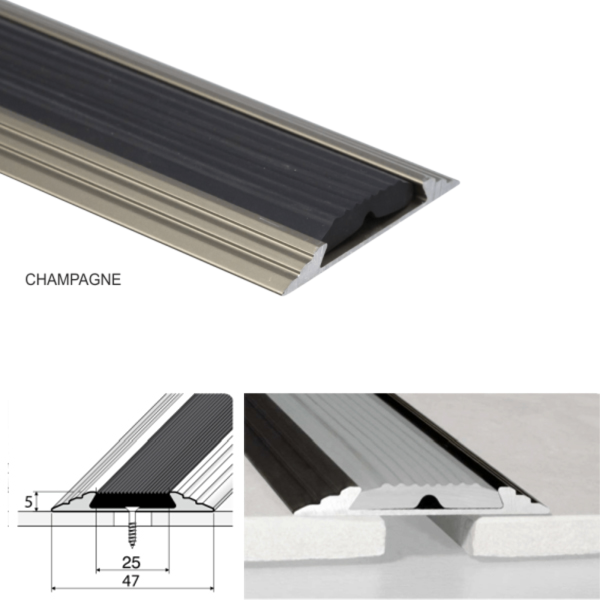 50mm Wide Aluminium Flat Non Slip Door Threshold Profile With Rubber Insert