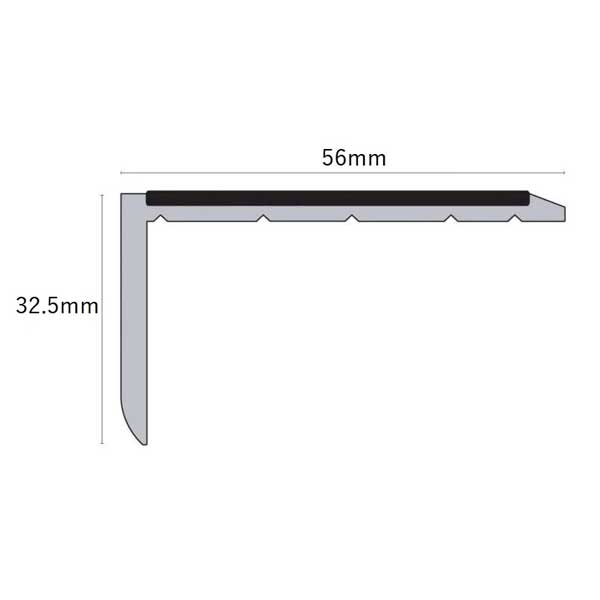  56 x 32.5mm Rakeback Slimline Hard Nose PVC Stair Nosing With PVC Insert