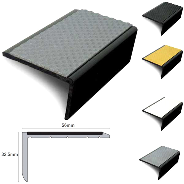 56 x 32.5mm Slimline Stair Nosing PVC Hard Nose With Tredsafe PVC Insert