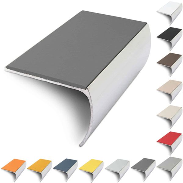 57mm x 40mm Bullnose Aluminium Stair Nosing Edge Trim With Pvc Insert