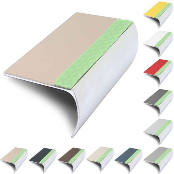 57mm x 40mm Aluminator Bullnose Stair Nosing Edge Trim With Anti Slip PVC Insert