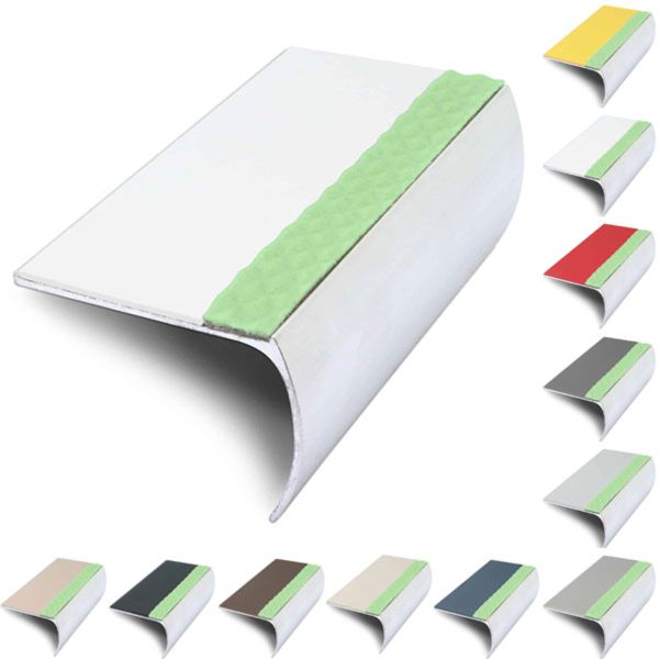 57mm x 40mm Aluminator Bullnose Stair Nosing Edge Trim With Anti Slip PVC Insert