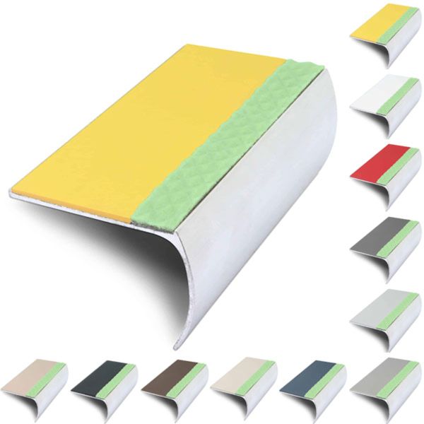 57mm x 40mm Aluminator Bullnose Stair Nosing Edge Trim With Anti Slip PVC Insert