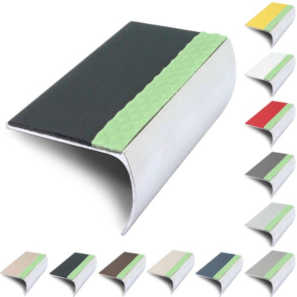 57mm x 40mm Aluminator Bullnose Stair Nosing Edge Trim With Anti Slip PVC Insert