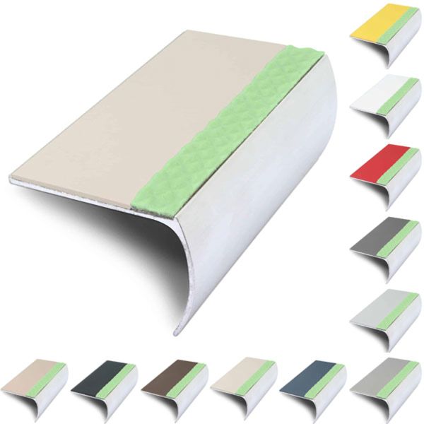 57mm x 40mm Aluminator Bullnose Stair Nosing Edge Trim With Anti Slip PVC Insert