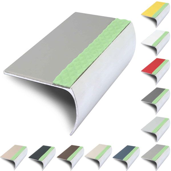 57mm x 40mm Aluminator Bullnose Stair Nosing Edge Trim With Anti Slip PVC Insert