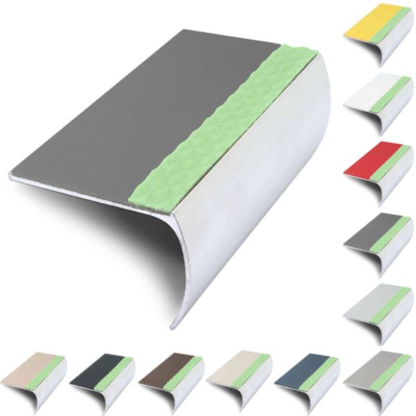 57mm x 40mm Aluminator Bullnose Stair Nosing Edge Trim With Anti Slip PVC Insert