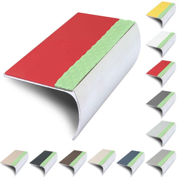 57mm x 40mm Aluminator Bullnose Stair Nosing Edge Trim With Anti Slip PVC Insert