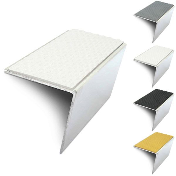 57mm x 55mm Rakeback Stair Nosing Edge Trim With Tredsafe Pvc Insert DDA Compliant