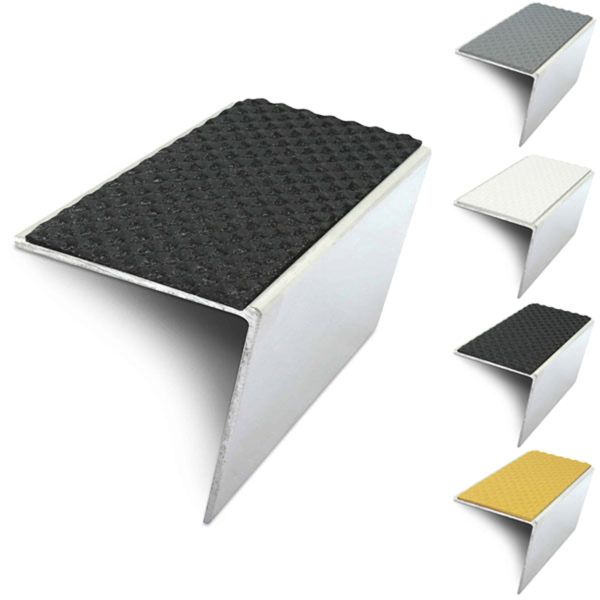 57mm x 55mm Rakeback Stair Nosing Edge Trim With Tredsafe Pvc Insert DDA Compliant