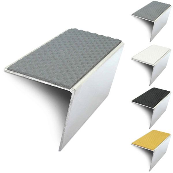 57mm x 55mm Rakeback Stair Nosing Edge Trim With Tredsafe Pvc Insert DDA Compliant