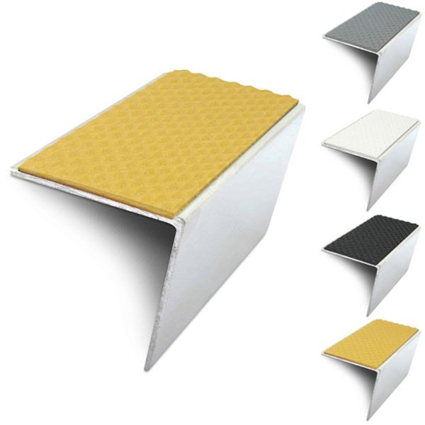 57mm x 55mm Rakeback Stair Nosing Edge Trim With Tredsafe Pvc Insert DDA Compliant