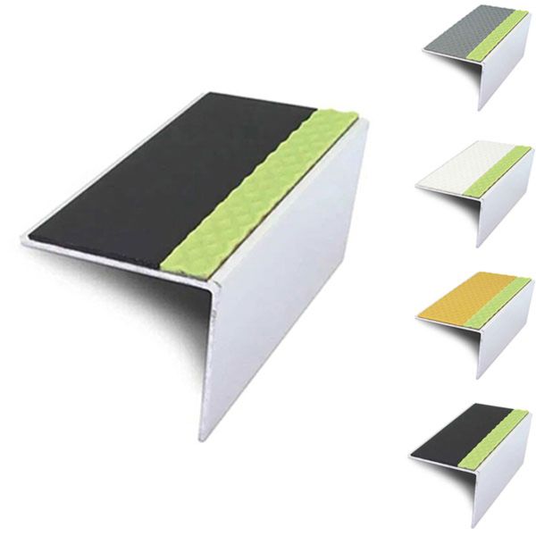 57mm x 55mm Rakeback Aluminator Stair Nosing Edge Trim With Tredsafe Pvc Insert DDA Compliant