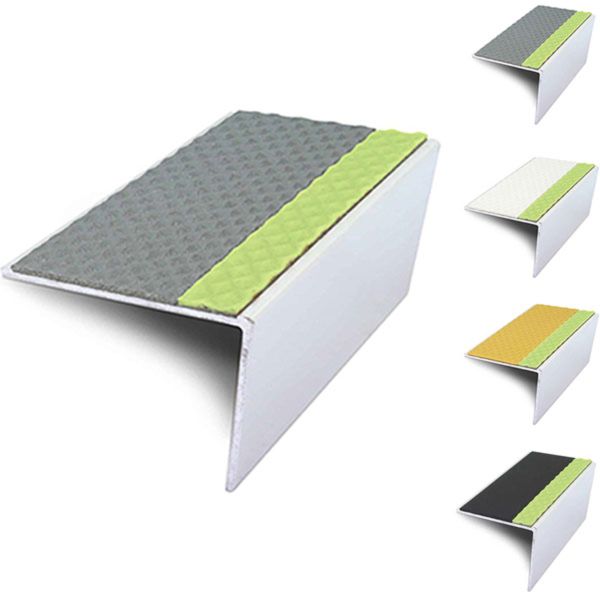 57mm x 55mm Rakeback Aluminator Stair Nosing Edge Trim With Tredsafe Pvc Insert DDA Compliant