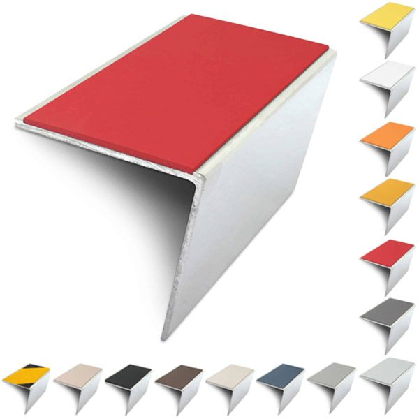 57mm x 55mm Rakeback Aluminium Stair Nosing Edge Trim With Anti Slip Pvc Insert